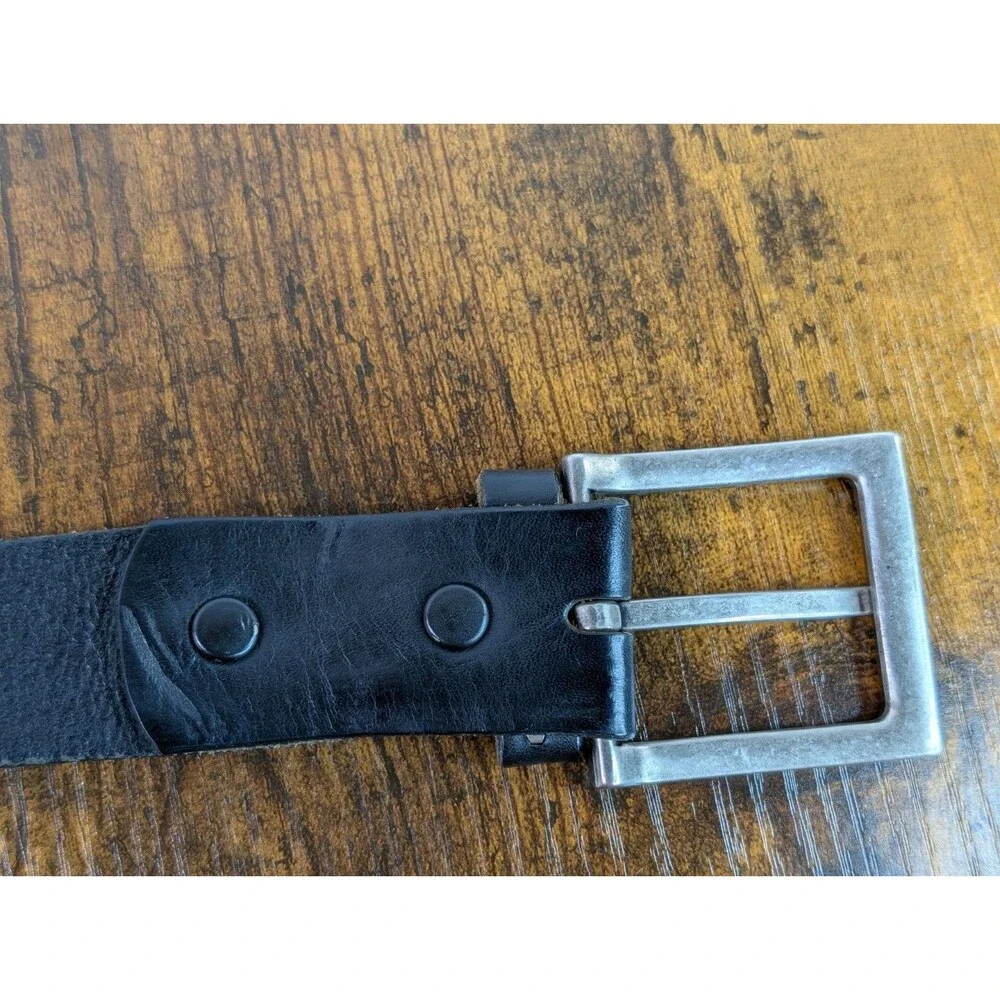 Harley Davidson Black Cowhide Leather Stamped Belt with Silver Buckle Size 50 US